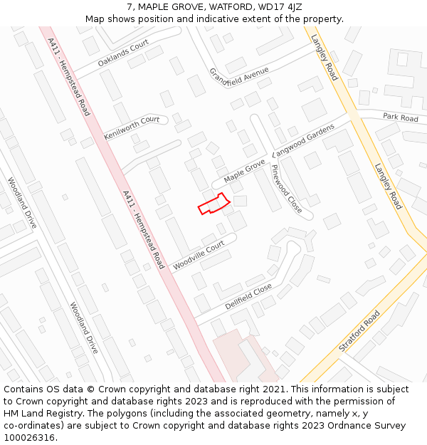 7, MAPLE GROVE, WATFORD, WD17 4JZ: Location map and indicative extent of plot