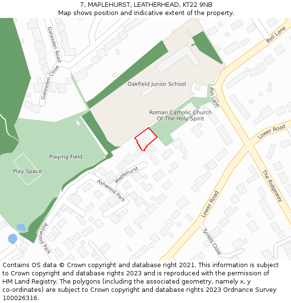 7, MAPLEHURST, LEATHERHEAD, KT22 9NB: Location map and indicative extent of plot
