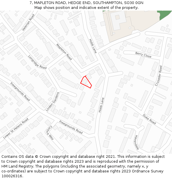 7, MAPLETON ROAD, HEDGE END, SOUTHAMPTON, SO30 0GN: Location map and indicative extent of plot