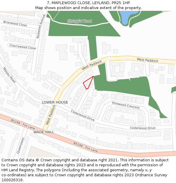 7, MAPLEWOOD CLOSE, LEYLAND, PR25 1HP: Location map and indicative extent of plot