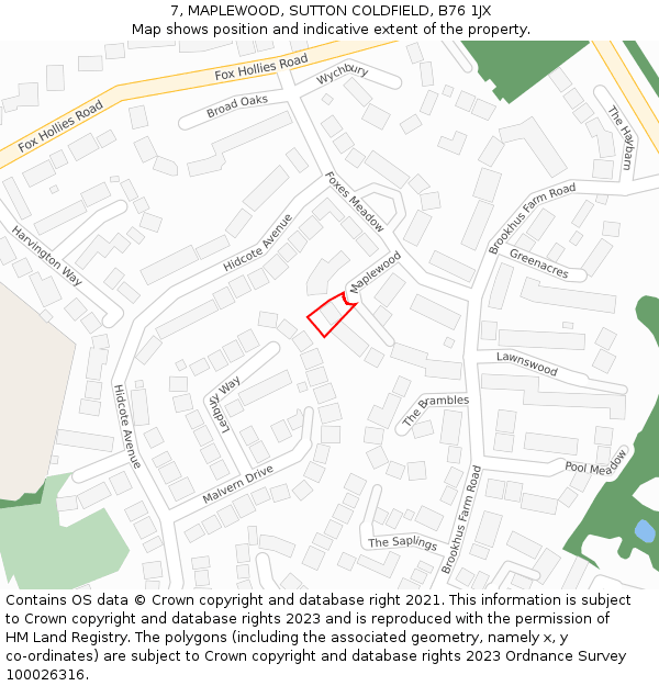 7, MAPLEWOOD, SUTTON COLDFIELD, B76 1JX: Location map and indicative extent of plot
