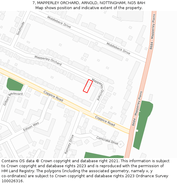 7, MAPPERLEY ORCHARD, ARNOLD, NOTTINGHAM, NG5 8AH: Location map and indicative extent of plot