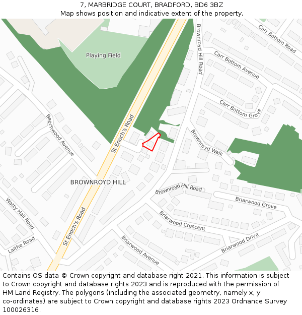 7, MARBRIDGE COURT, BRADFORD, BD6 3BZ: Location map and indicative extent of plot