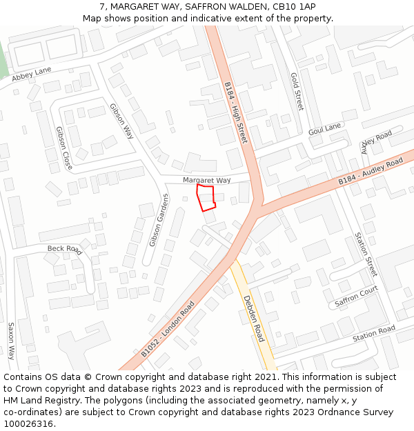 7, MARGARET WAY, SAFFRON WALDEN, CB10 1AP: Location map and indicative extent of plot