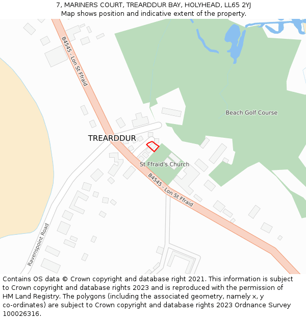 7, MARINERS COURT, TREARDDUR BAY, HOLYHEAD, LL65 2YJ: Location map and indicative extent of plot
