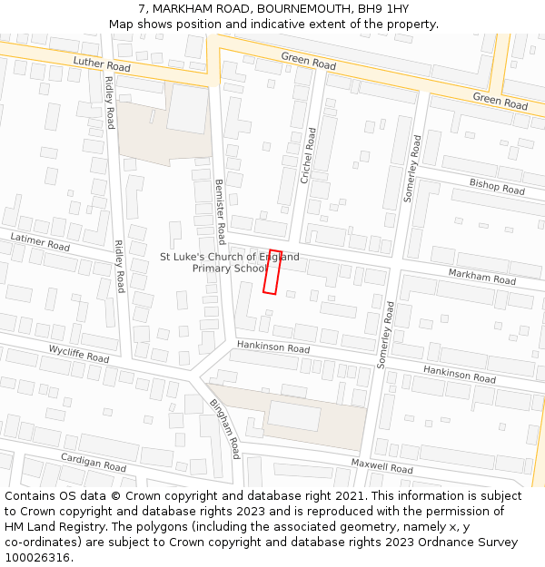 7, MARKHAM ROAD, BOURNEMOUTH, BH9 1HY: Location map and indicative extent of plot