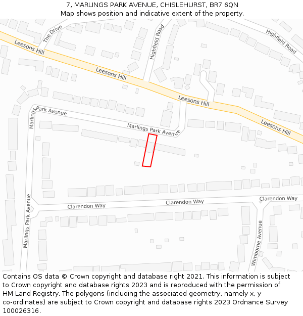 7, MARLINGS PARK AVENUE, CHISLEHURST, BR7 6QN: Location map and indicative extent of plot