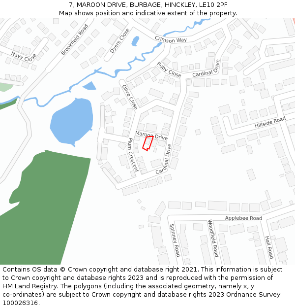 7, MAROON DRIVE, BURBAGE, HINCKLEY, LE10 2PF: Location map and indicative extent of plot
