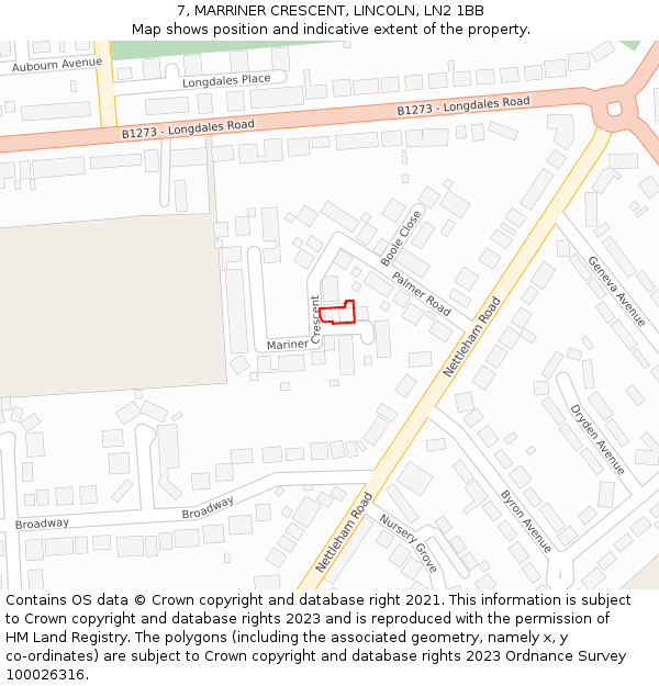 7, MARRINER CRESCENT, LINCOLN, LN2 1BB: Location map and indicative extent of plot
