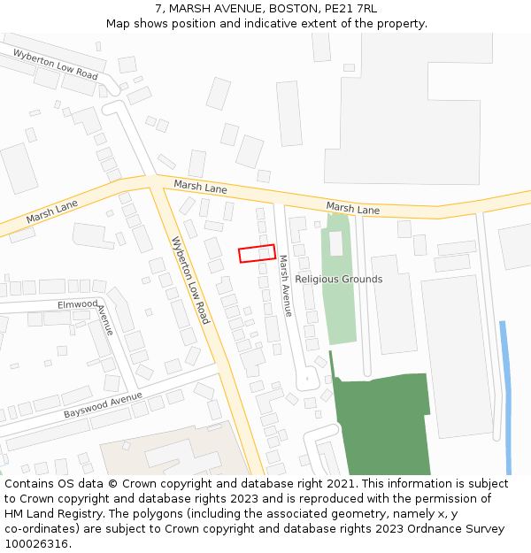 7, MARSH AVENUE, BOSTON, PE21 7RL: Location map and indicative extent of plot