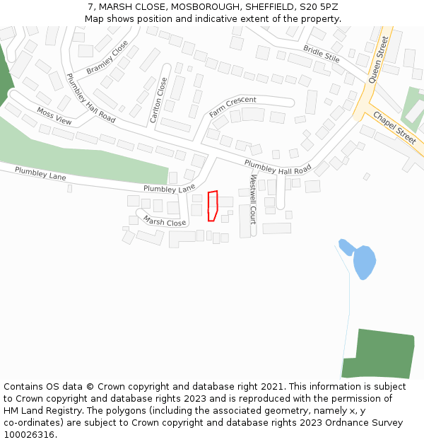 7, MARSH CLOSE, MOSBOROUGH, SHEFFIELD, S20 5PZ: Location map and indicative extent of plot