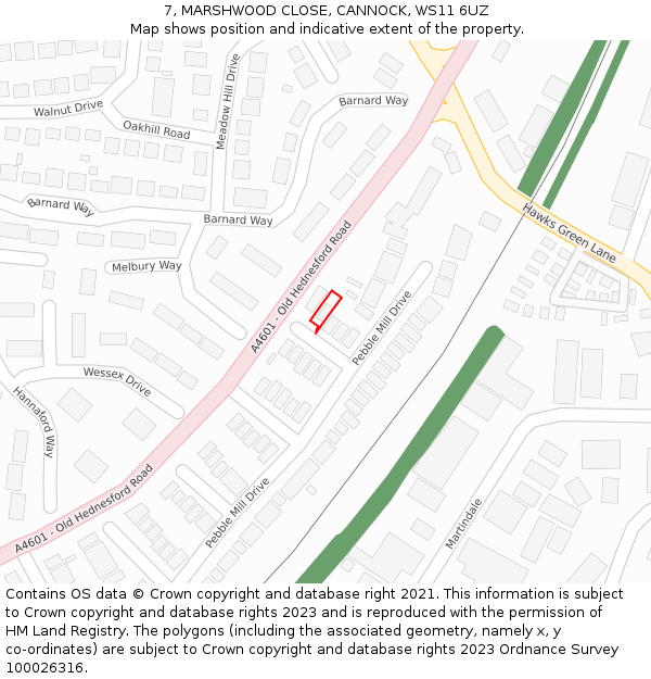 7, MARSHWOOD CLOSE, CANNOCK, WS11 6UZ: Location map and indicative extent of plot