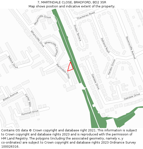 7, MARTINDALE CLOSE, BRADFORD, BD2 3SR: Location map and indicative extent of plot