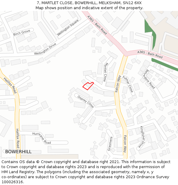 7, MARTLET CLOSE, BOWERHILL, MELKSHAM, SN12 6XX: Location map and indicative extent of plot