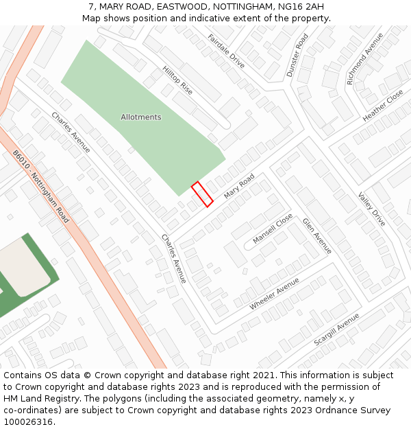 7, MARY ROAD, EASTWOOD, NOTTINGHAM, NG16 2AH: Location map and indicative extent of plot
