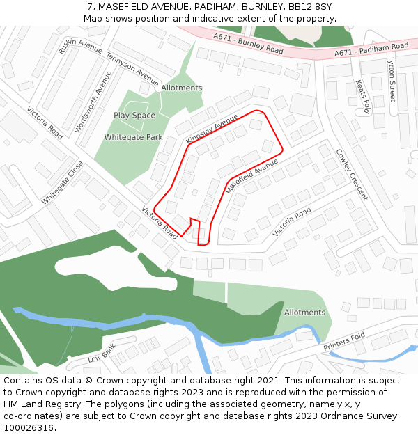 7, MASEFIELD AVENUE, PADIHAM, BURNLEY, BB12 8SY: Location map and indicative extent of plot
