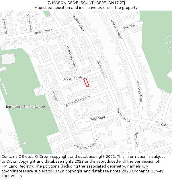 7, MASON DRIVE, SCUNTHORPE, DN17 2TJ: Location map and indicative extent of plot