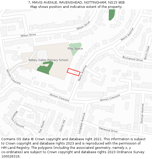 7, MAVIS AVENUE, RAVENSHEAD, NOTTINGHAM, NG15 9EB: Location map and indicative extent of plot