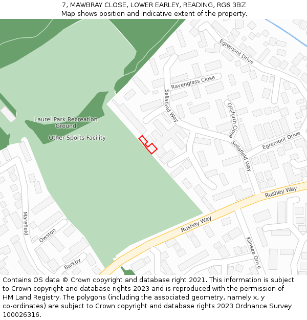 7, MAWBRAY CLOSE, LOWER EARLEY, READING, RG6 3BZ: Location map and indicative extent of plot