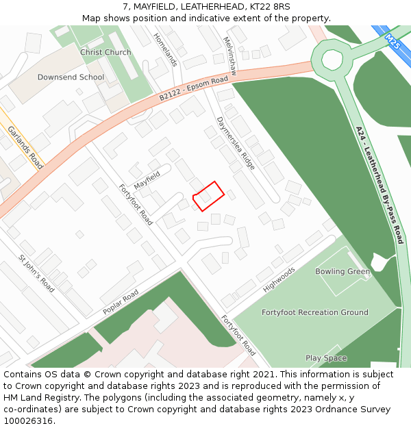 7, MAYFIELD, LEATHERHEAD, KT22 8RS: Location map and indicative extent of plot