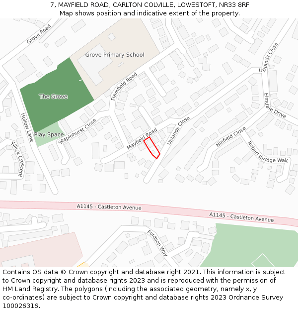 7, MAYFIELD ROAD, CARLTON COLVILLE, LOWESTOFT, NR33 8RF: Location map and indicative extent of plot
