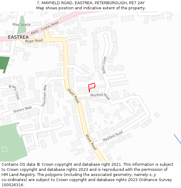 7, MAYFIELD ROAD, EASTREA, PETERBOROUGH, PE7 2AY: Location map and indicative extent of plot