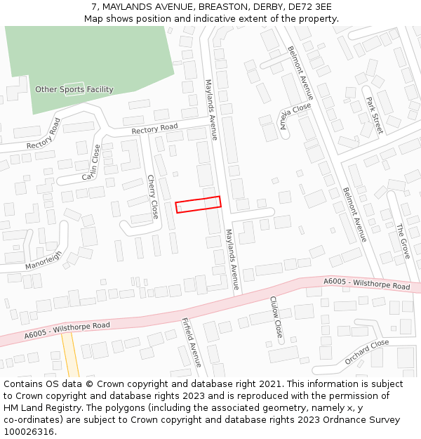 7, MAYLANDS AVENUE, BREASTON, DERBY, DE72 3EE: Location map and indicative extent of plot