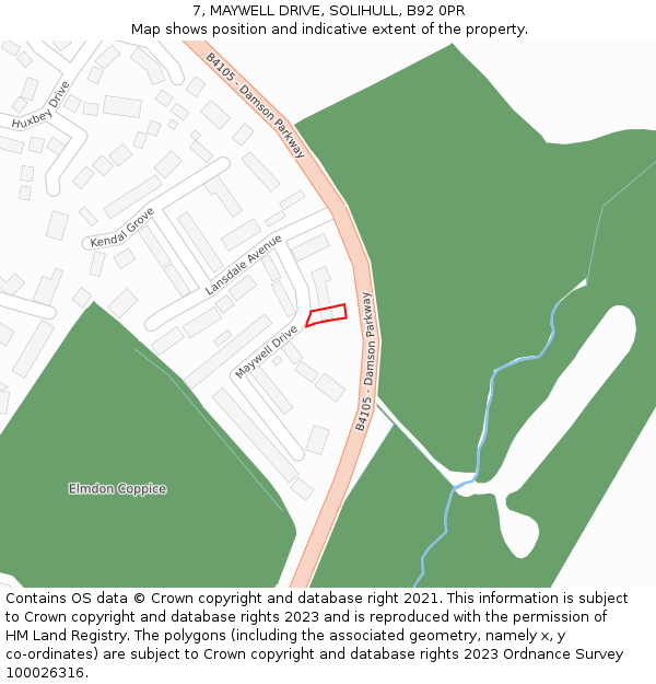 7, MAYWELL DRIVE, SOLIHULL, B92 0PR: Location map and indicative extent of plot