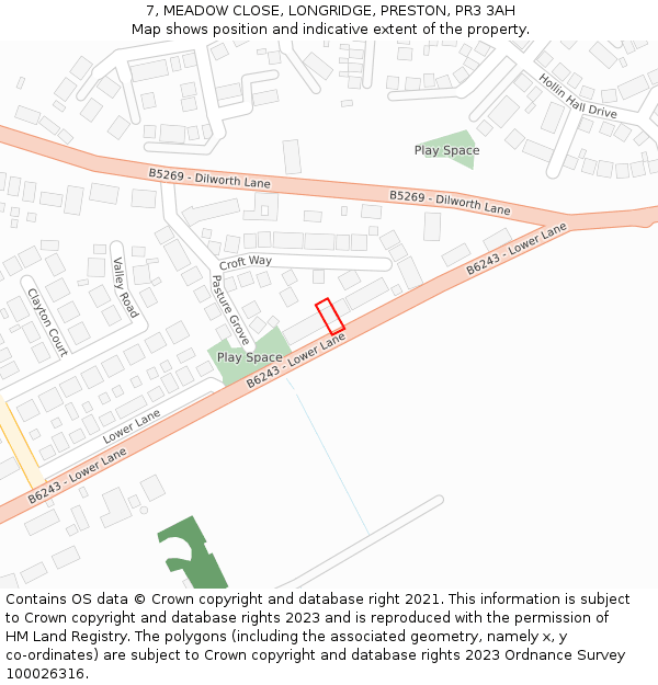 7, MEADOW CLOSE, LONGRIDGE, PRESTON, PR3 3AH: Location map and indicative extent of plot