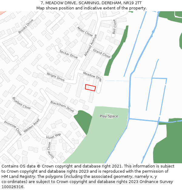 7, MEADOW DRIVE, SCARNING, DEREHAM, NR19 2TT: Location map and indicative extent of plot