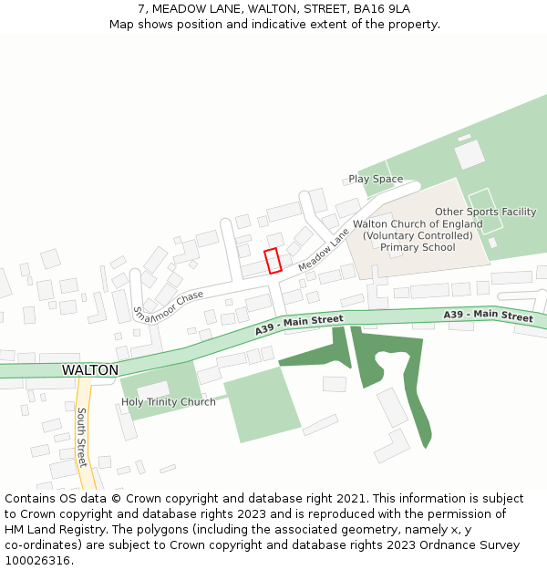 7, MEADOW LANE, WALTON, STREET, BA16 9LA: Location map and indicative extent of plot