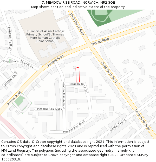 7, MEADOW RISE ROAD, NORWICH, NR2 3QE: Location map and indicative extent of plot