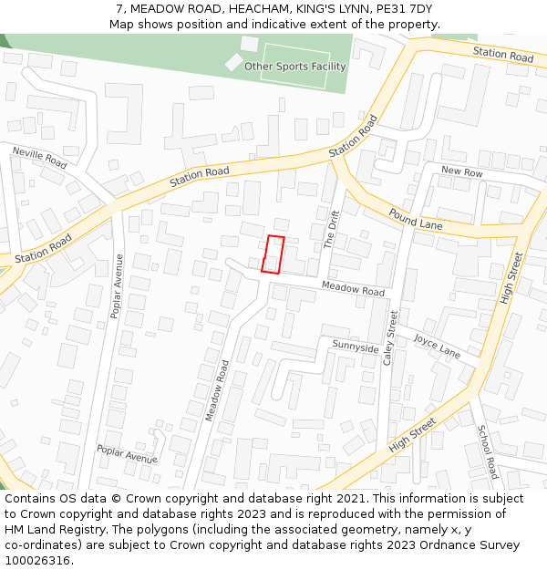 7, MEADOW ROAD, HEACHAM, KING'S LYNN, PE31 7DY: Location map and indicative extent of plot
