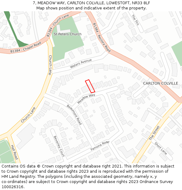 7, MEADOW WAY, CARLTON COLVILLE, LOWESTOFT, NR33 8LF: Location map and indicative extent of plot
