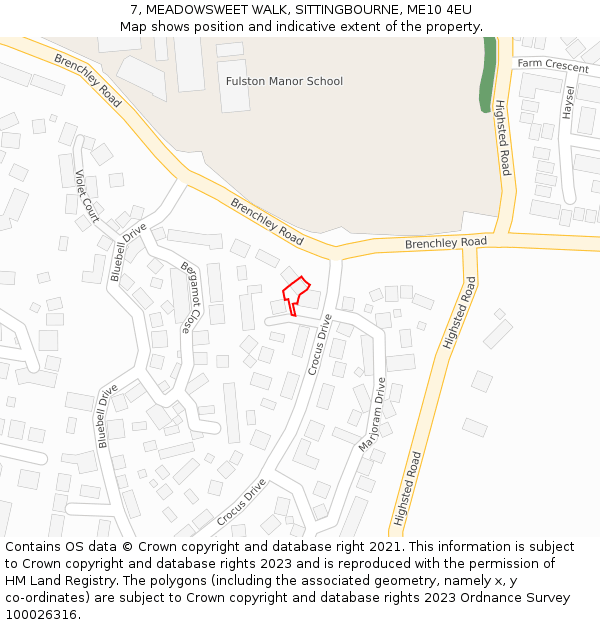 7, MEADOWSWEET WALK, SITTINGBOURNE, ME10 4EU: Location map and indicative extent of plot