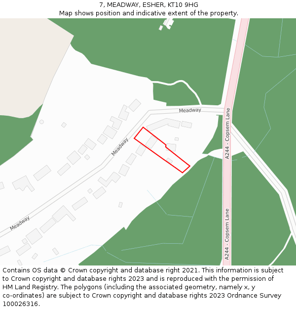7, MEADWAY, ESHER, KT10 9HG: Location map and indicative extent of plot