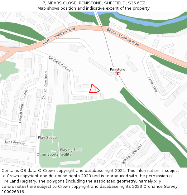 7, MEARS CLOSE, PENISTONE, SHEFFIELD, S36 6EZ: Location map and indicative extent of plot