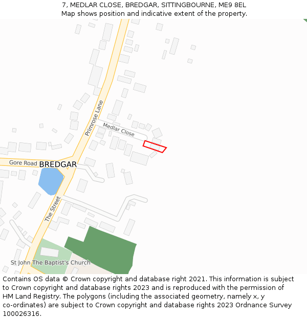 7, MEDLAR CLOSE, BREDGAR, SITTINGBOURNE, ME9 8EL: Location map and indicative extent of plot