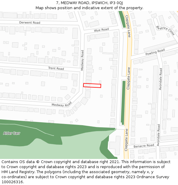 7, MEDWAY ROAD, IPSWICH, IP3 0QJ: Location map and indicative extent of plot