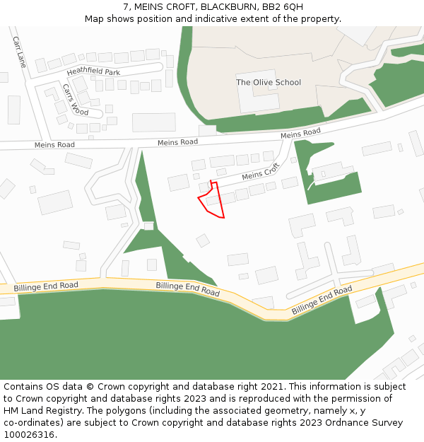 7, MEINS CROFT, BLACKBURN, BB2 6QH: Location map and indicative extent of plot