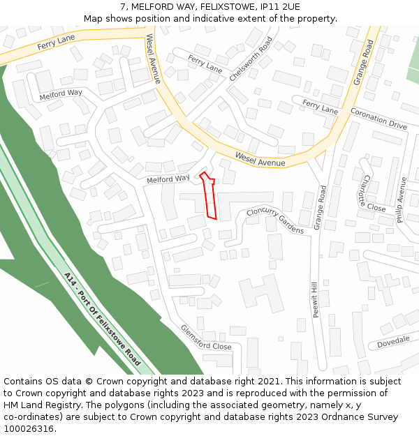 7, MELFORD WAY, FELIXSTOWE, IP11 2UE: Location map and indicative extent of plot