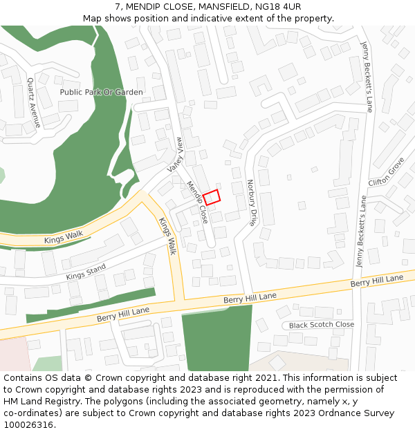 7, MENDIP CLOSE, MANSFIELD, NG18 4UR: Location map and indicative extent of plot