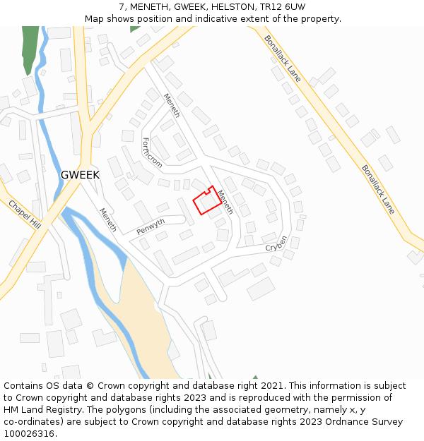 7, MENETH, GWEEK, HELSTON, TR12 6UW: Location map and indicative extent of plot