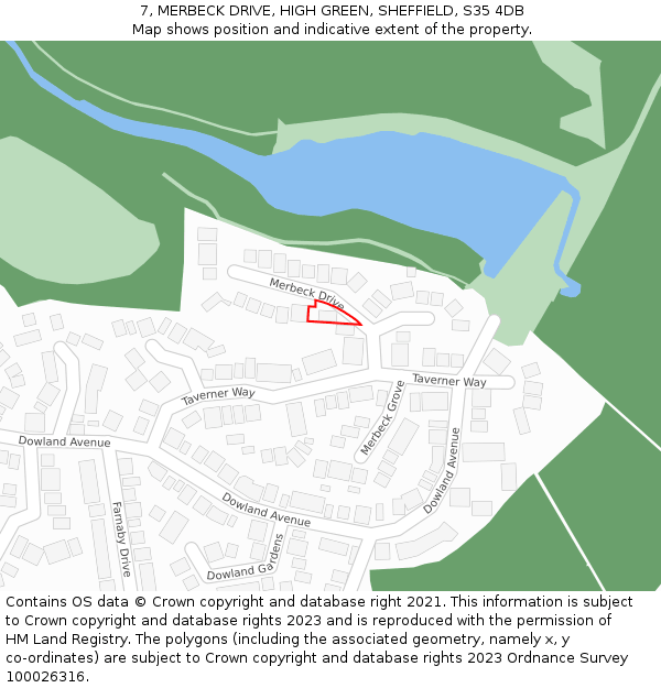 7, MERBECK DRIVE, HIGH GREEN, SHEFFIELD, S35 4DB: Location map and indicative extent of plot