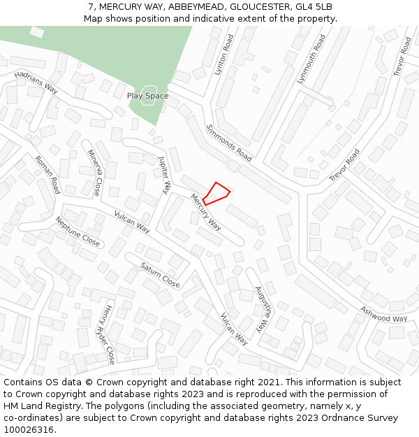 7, MERCURY WAY, ABBEYMEAD, GLOUCESTER, GL4 5LB: Location map and indicative extent of plot