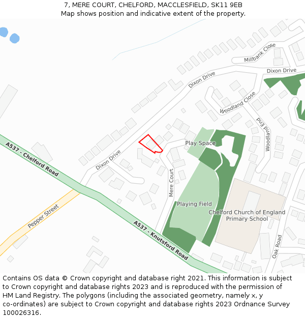 7, MERE COURT, CHELFORD, MACCLESFIELD, SK11 9EB: Location map and indicative extent of plot