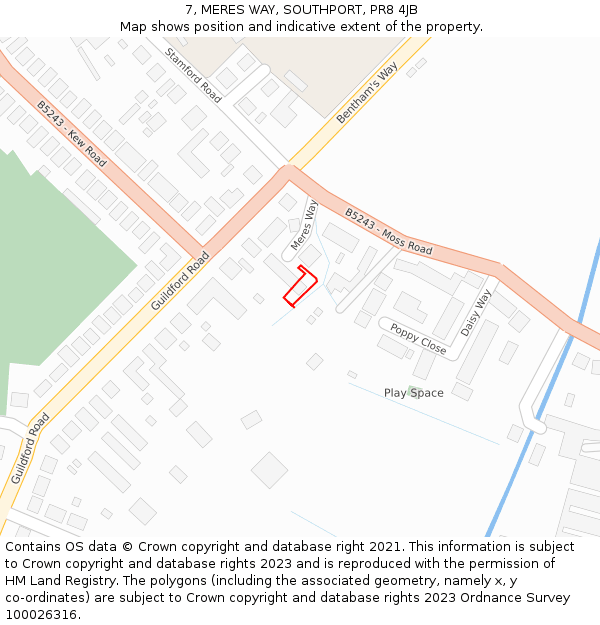 7, MERES WAY, SOUTHPORT, PR8 4JB: Location map and indicative extent of plot