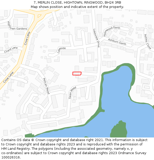 7, MERLIN CLOSE, HIGHTOWN, RINGWOOD, BH24 3RB: Location map and indicative extent of plot