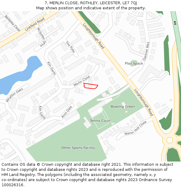 7, MERLIN CLOSE, ROTHLEY, LEICESTER, LE7 7QJ: Location map and indicative extent of plot