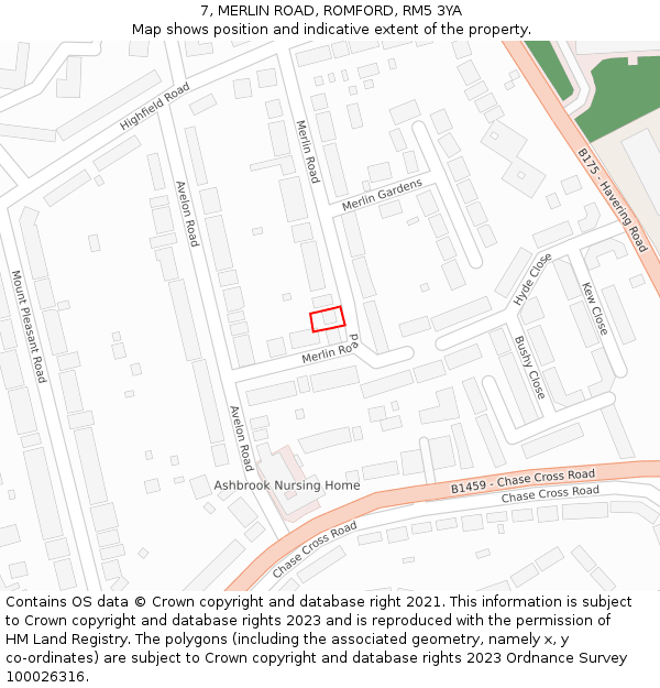 7, MERLIN ROAD, ROMFORD, RM5 3YA: Location map and indicative extent of plot